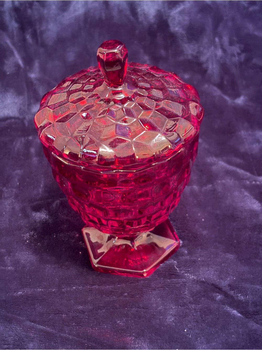 Ruby Red Glass Lidded Candy Dish